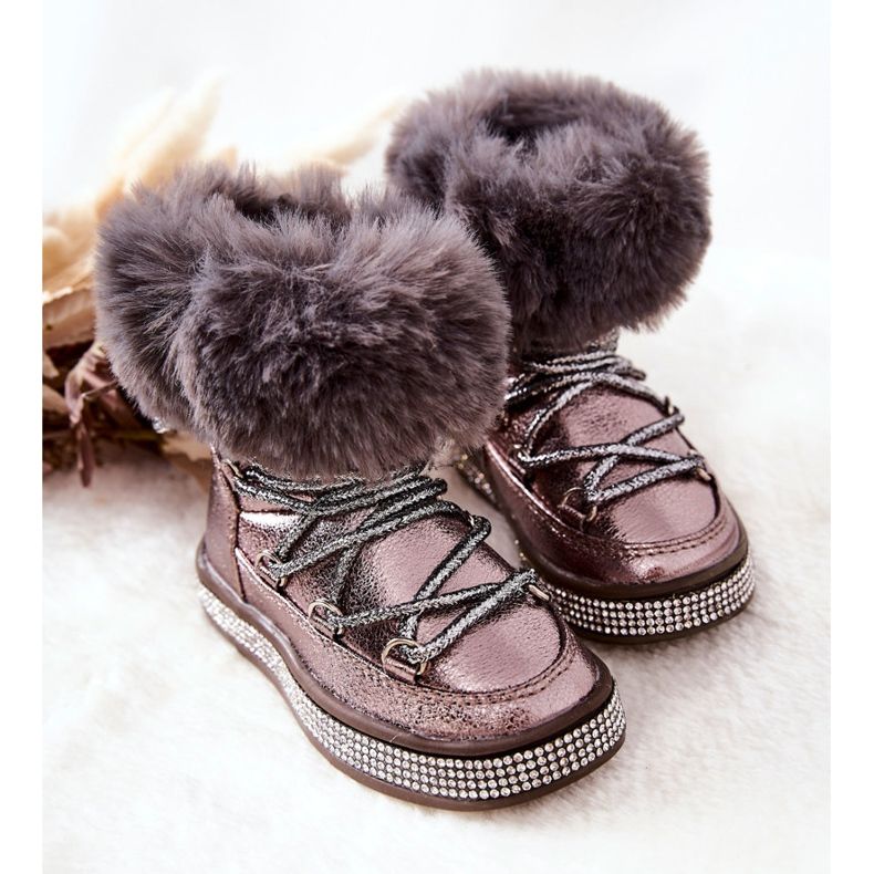 Botas de nieve para niños con piel Grandis Gris-Marrón multicolor dorado 2