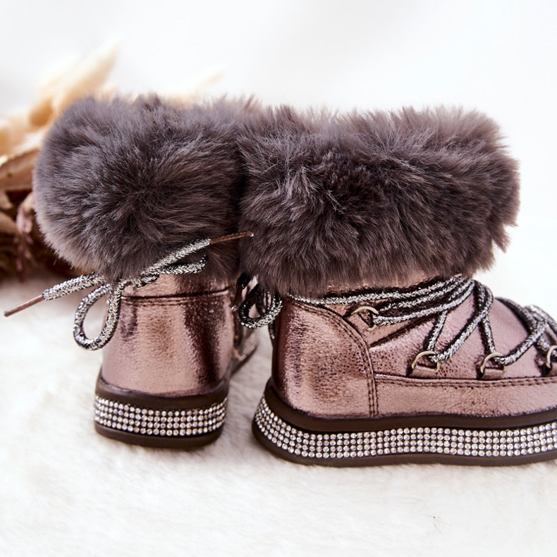 Botas de nieve para niños con piel Grandis Gris-Marrón multicolor dorado 1