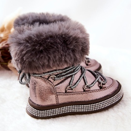 Botas de nieve para niños con piel Grandis Gris-Marrón multicolor dorado 3