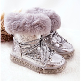 FR1 Botas de nieve para niños con piel Silver Grandis plata 6