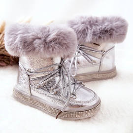 FR1 Botas de nieve para niños con piel Silver Grandis plata 5