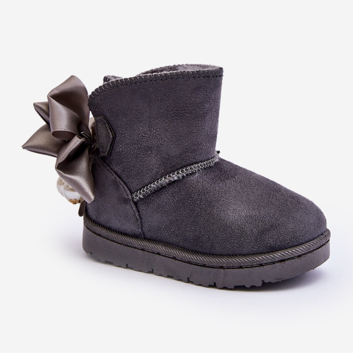 Botas de nieve cálidas para niños con lazo gris snowis 1