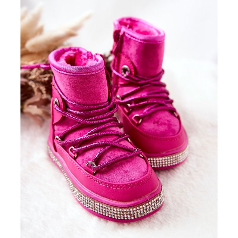 FR1 Botas de nieve para niños con circonita Wellma Fucsia rosa 2