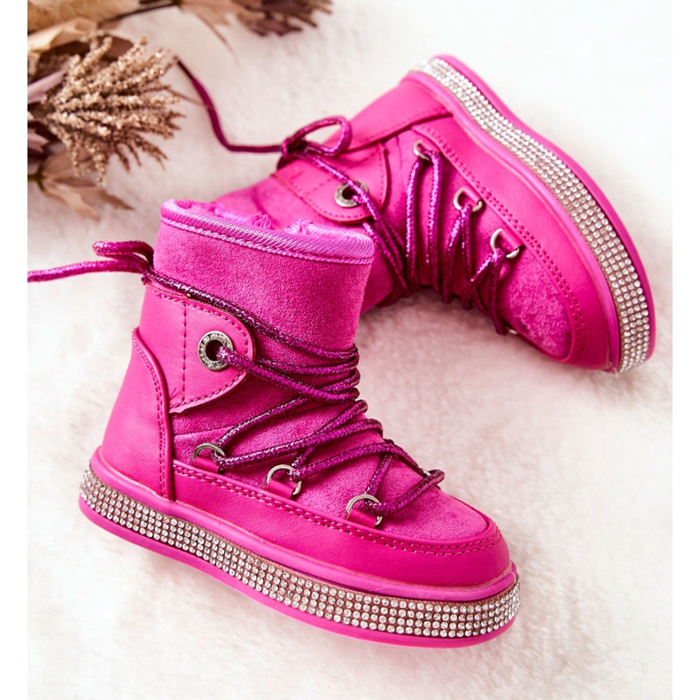 FR1 Botas de nieve para niños con circonita Wellma Fucsia rosado 1