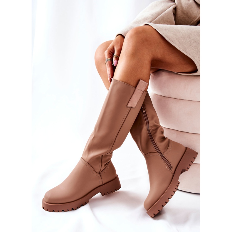 FJ1 Botas Altas de Cuero Trishia Beige 1