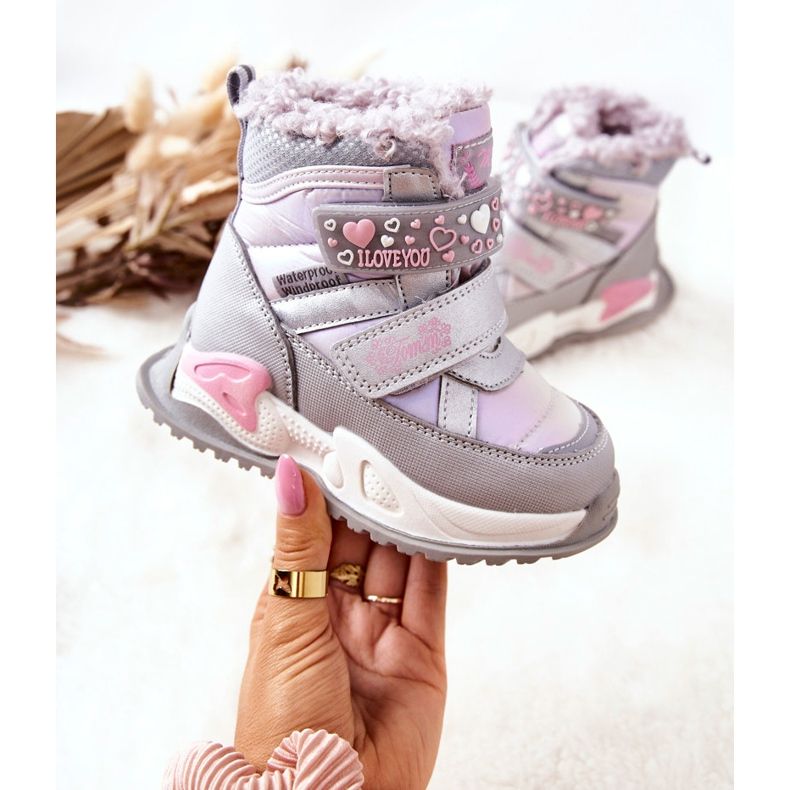 PJ2 Botas de nieve cálidas para niños Silver-Pink Chilly púrpura rosa plata 2