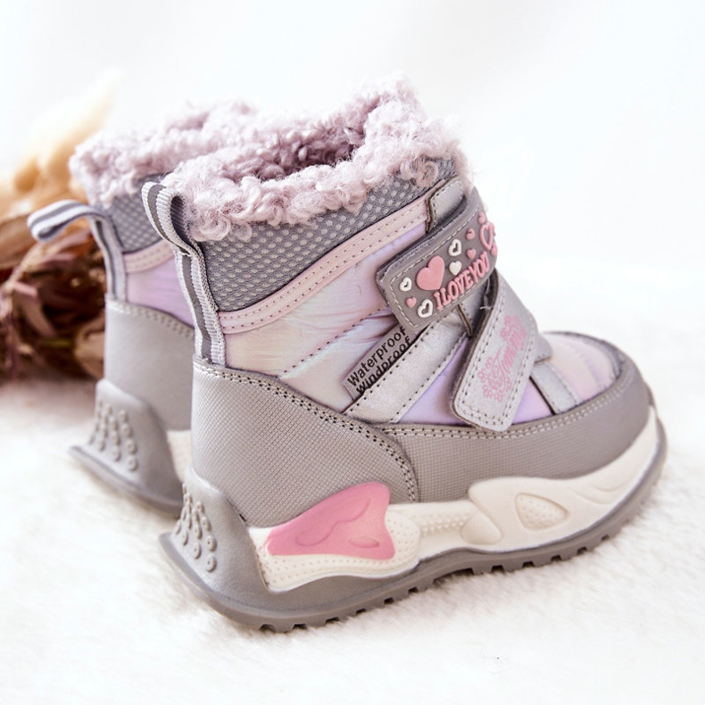 PJ2 Botas de nieve cálidas para niños Silver-Pink Chilly púrpura rosa plata 1