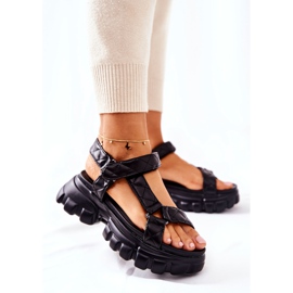 FJ1 Sandalias de cuero en la plataforma promissy negra negro 3