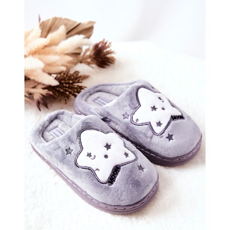 WJ1 Pantuflas Calientes Infantiles Estrellas Gris Nella blanco 2