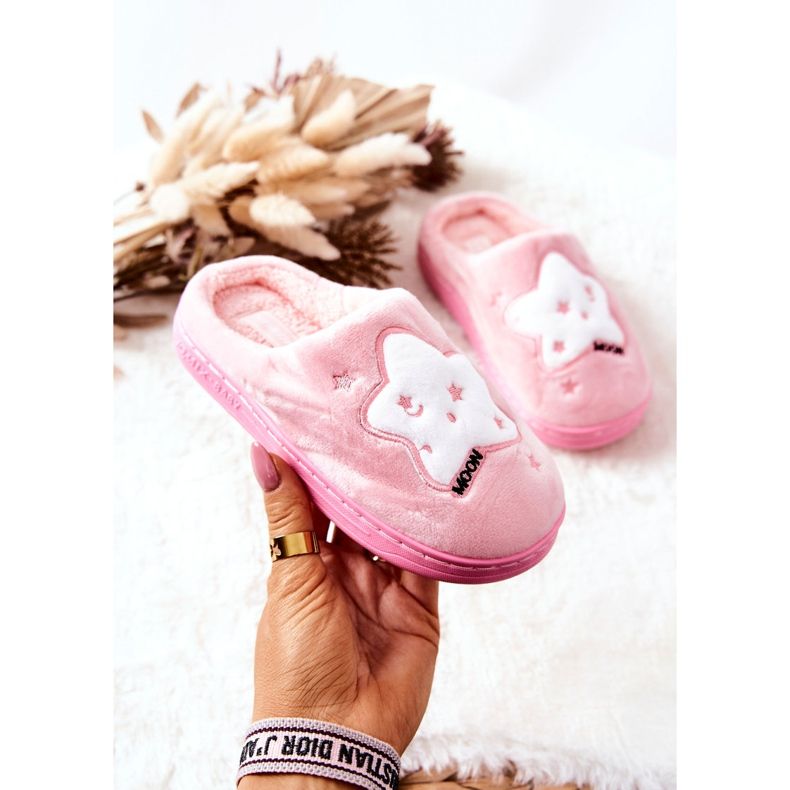WJ1 Pantuflas Calientes Infantiles Estrellas Rosa Claro Nella blanco 1