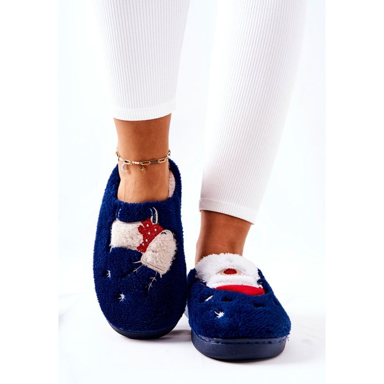 WJ1 Zapatillas navideñas Papá Noel y reno azul marino 2