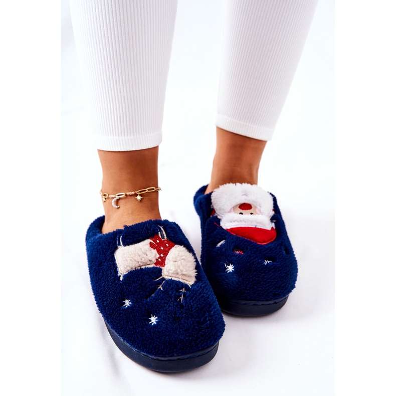 WJ1 Zapatillas navideñas Papá Noel y reno azul marino 1
