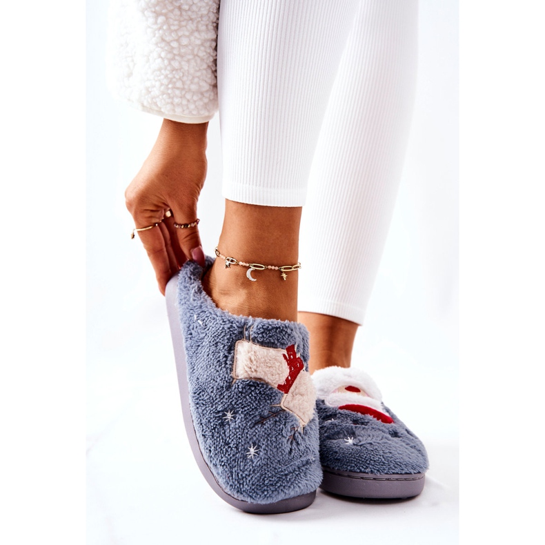 WJ1 Zapatillas navideñas Papá Noel y reno gris 1