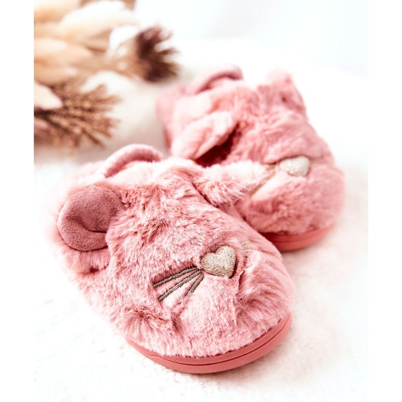 WJ1 Pantuflas Infantiles Gatitos Con Orejas Tammy Rosadas 2