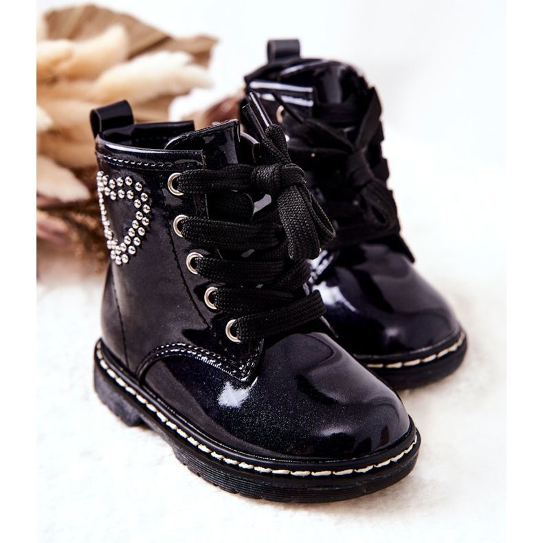 WT1 Botas Infantiles Lacadas Azul Marino Brillo 2