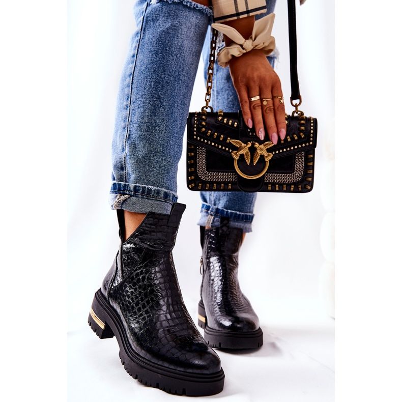 PA2 Botas de cuero Warm Crocodile Black Tanya negro 1