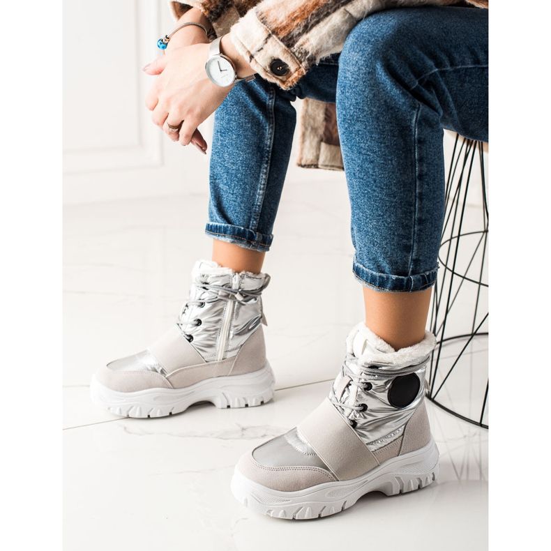 TRENDI Botas de nieve casuales plata gris 2