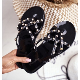 Flip Black bummary -Flops con tachuelas y diamantes de imitación negro 4