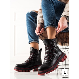 ARTIKER Botas de nieve de cuero con suela roja negro 1