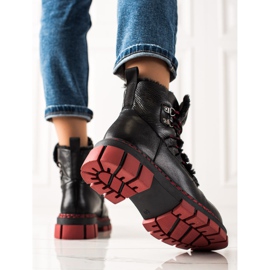 ARTIKER Botas de nieve de cuero con suela roja negro 2