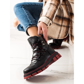 ARTIKER Botas de nieve de cuero con suela roja negro 3
