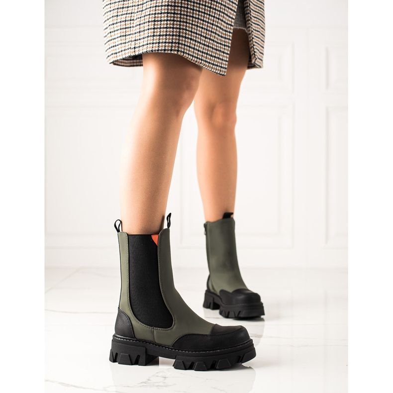 Seastar Botas de moda de trabajo negro caqui 1