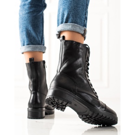 Laura Mode Botas con cordones con cuero ecológico negro 1