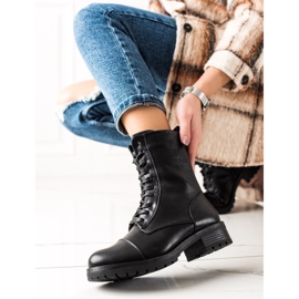 Laura Mode Botas con cordones con cuero ecológico negro 3