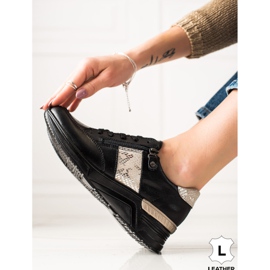 Evento Zapatillas de piel con cremallera decorativa beige negro 3