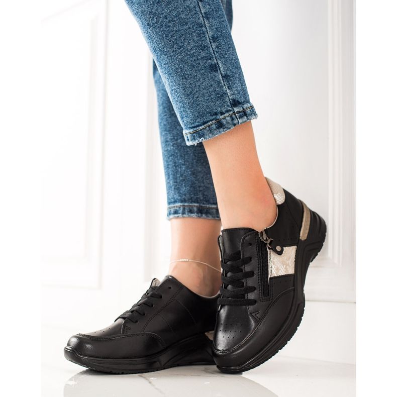 Evento Zapatillas de piel con cremallera decorativa beige negro 1