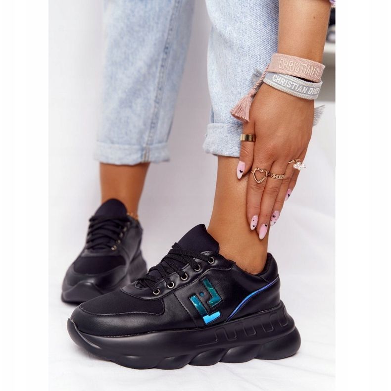 LU BOO Zapatos deportivos femeninos en la plataforma negro 4