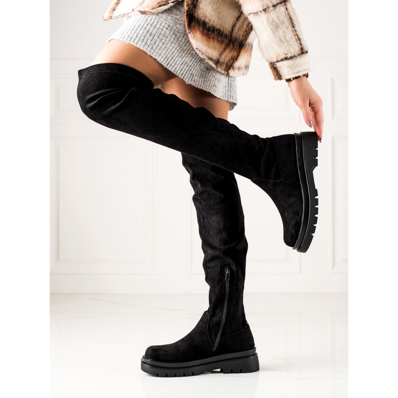 Sixth Sense Botas hasta el muslo de ante en la plataforma negro 2