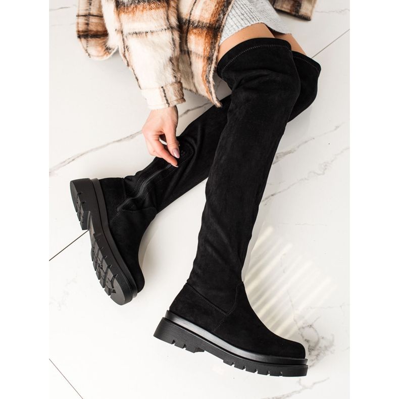 Sixth Sense Botas hasta el muslo de ante en la plataforma negro 1