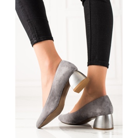 M.Daszyński Bombas grises en tacones bajos plata 2