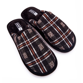 WJ1 Pantuflas Whisper de cuadros marrones cálidos para hombre beige marrón 1