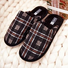 WJ1 Pantuflas Whisper de cuadros marrones cálidos para hombre beige marrón 2
