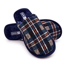 WJ1 Pantuflas cálidas a cuadros azul marino para hombre Whisper beige 2