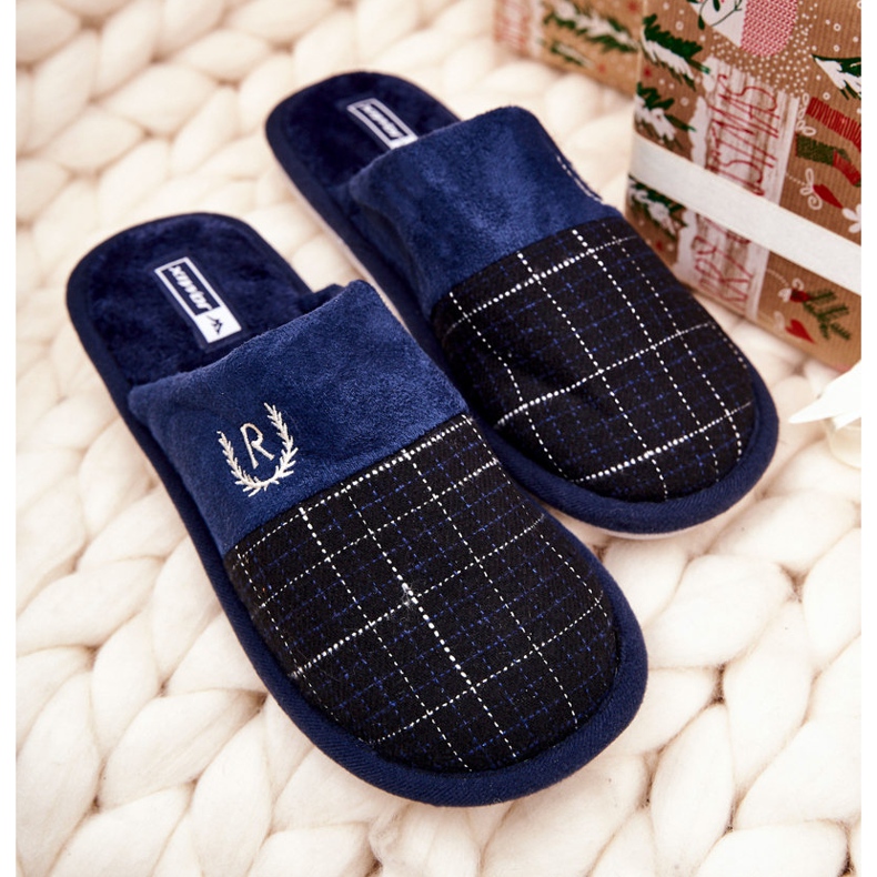 WJ1 Pantuflas Cálidas Cuadros Azul Marino Blase 2