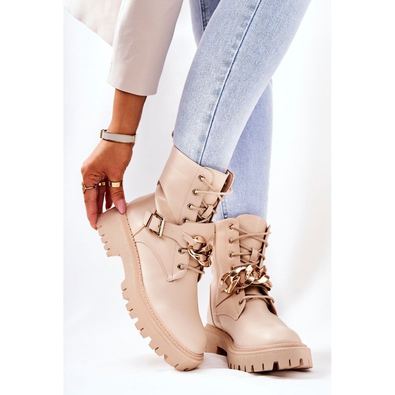 WS1 Botas de trabajo Molisa beige con cadena dorado 1 WS1 Botas de trabajo Molisa beige con cadena dorado 1