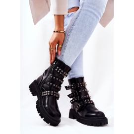 WS1 Botas Trabajadores Con Correas Tachuelas Brenna Negras negro 5