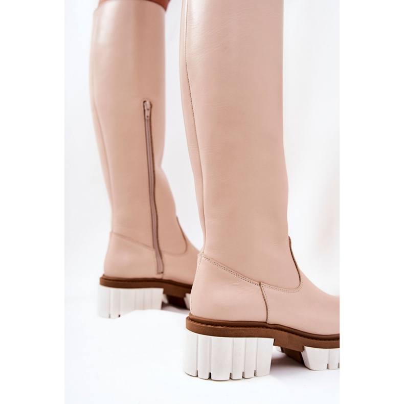 PA2 Botas de piel con cremallera Nellis beige marrón 1