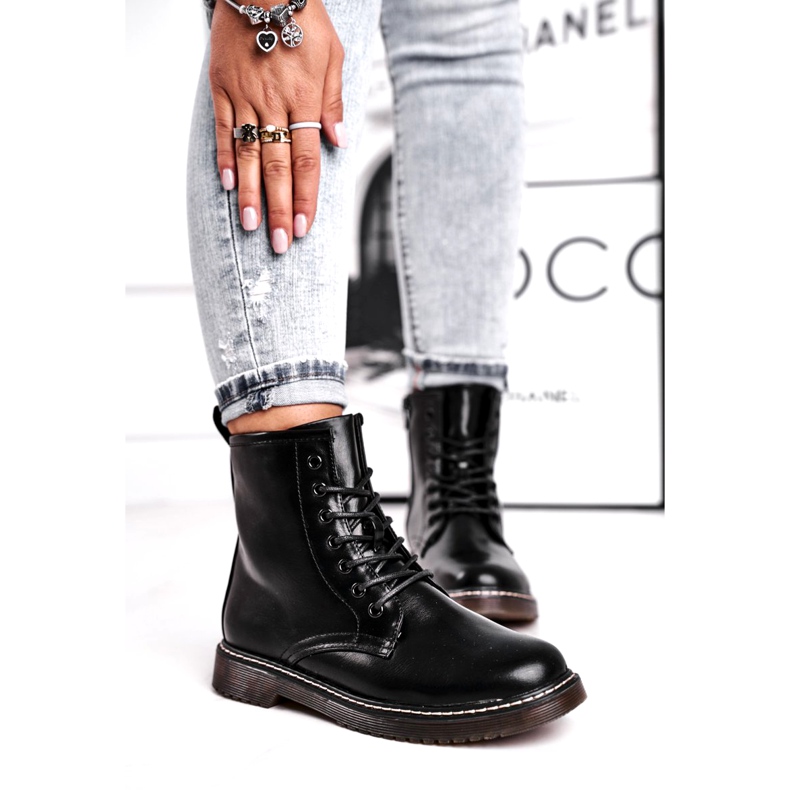 EVE Botas de Mujer Botas Trappers Lacadas Negro Marita 2