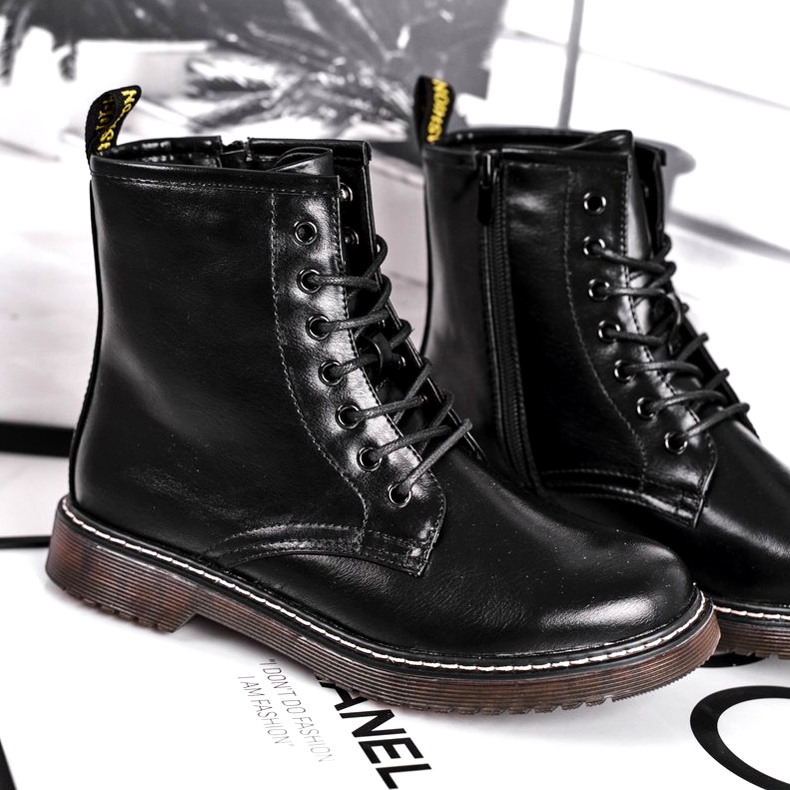 EVE Botas de Mujer Botas Trappers Lacadas Negro Marita 4