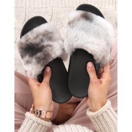 Pantuflas de pelo ombre Emy Black negro gris 1