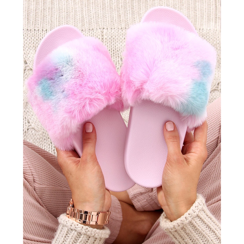 Pantuflas de piel ombre rosa Emy violeta rosado azul 2
