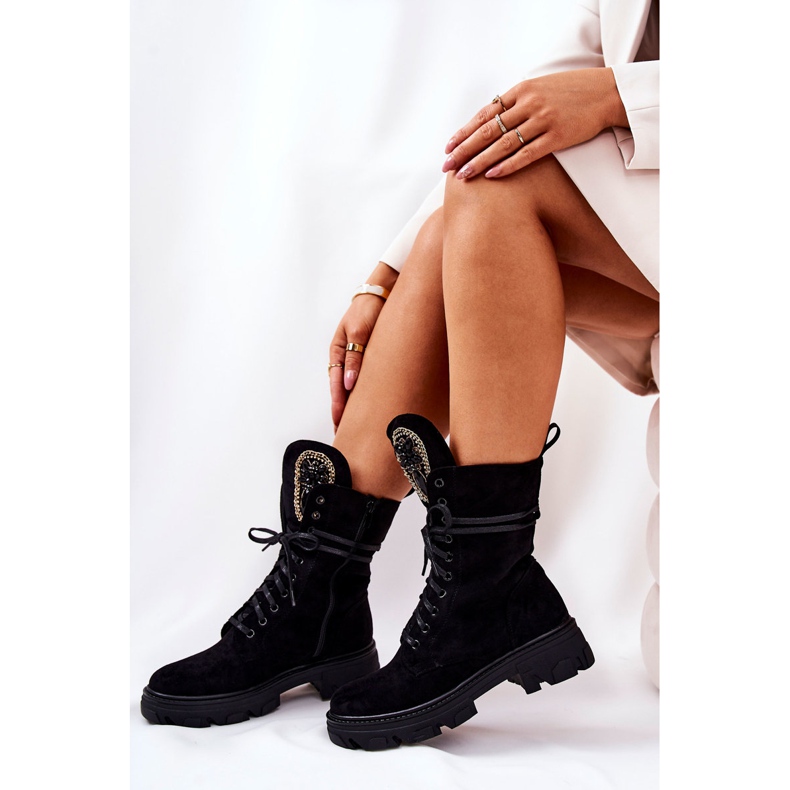 PL4 Botas de ante negro con adornos de Elaina 1