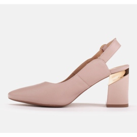 Marco Shoes Zapatos de salón beige con inserto de tacón dorado rosado 3