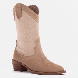 Marco Shoes Botas de vaquero en combinación con gamuza y tejido de lino beige 1