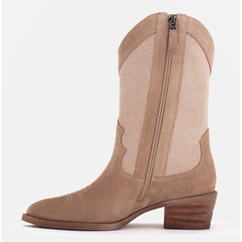 Marco Shoes Botas de vaquero en combinación con gamuza y tejido de lino beige 3