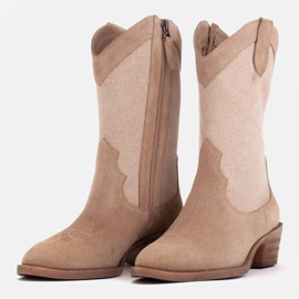 Marco Shoes Botas de vaquero en combinación con gamuza y tejido de lino beige 4